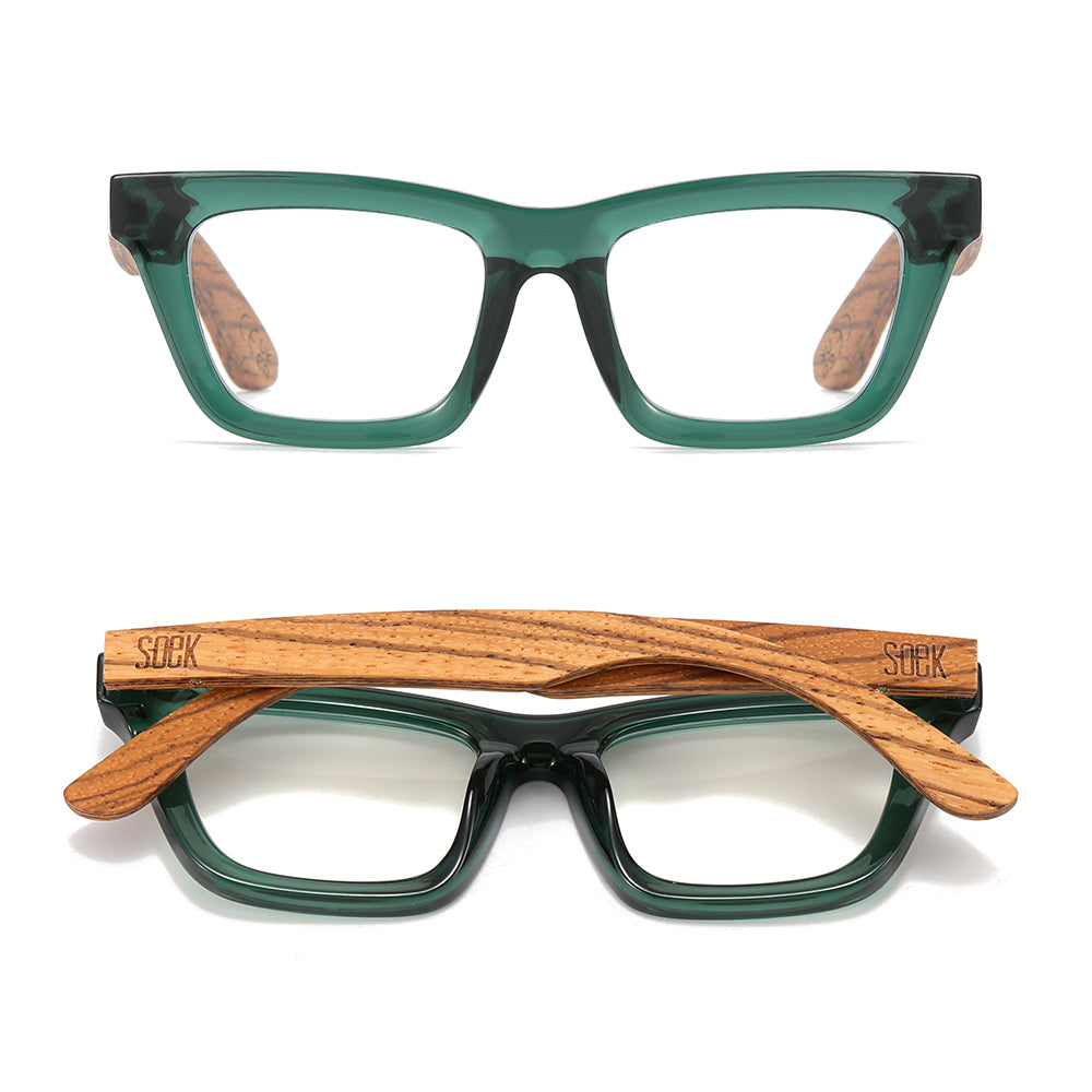 SYDNEY BOTTLE GREEN l Wooden Magnifying Reader - Soek Fashion Eyewear Australia