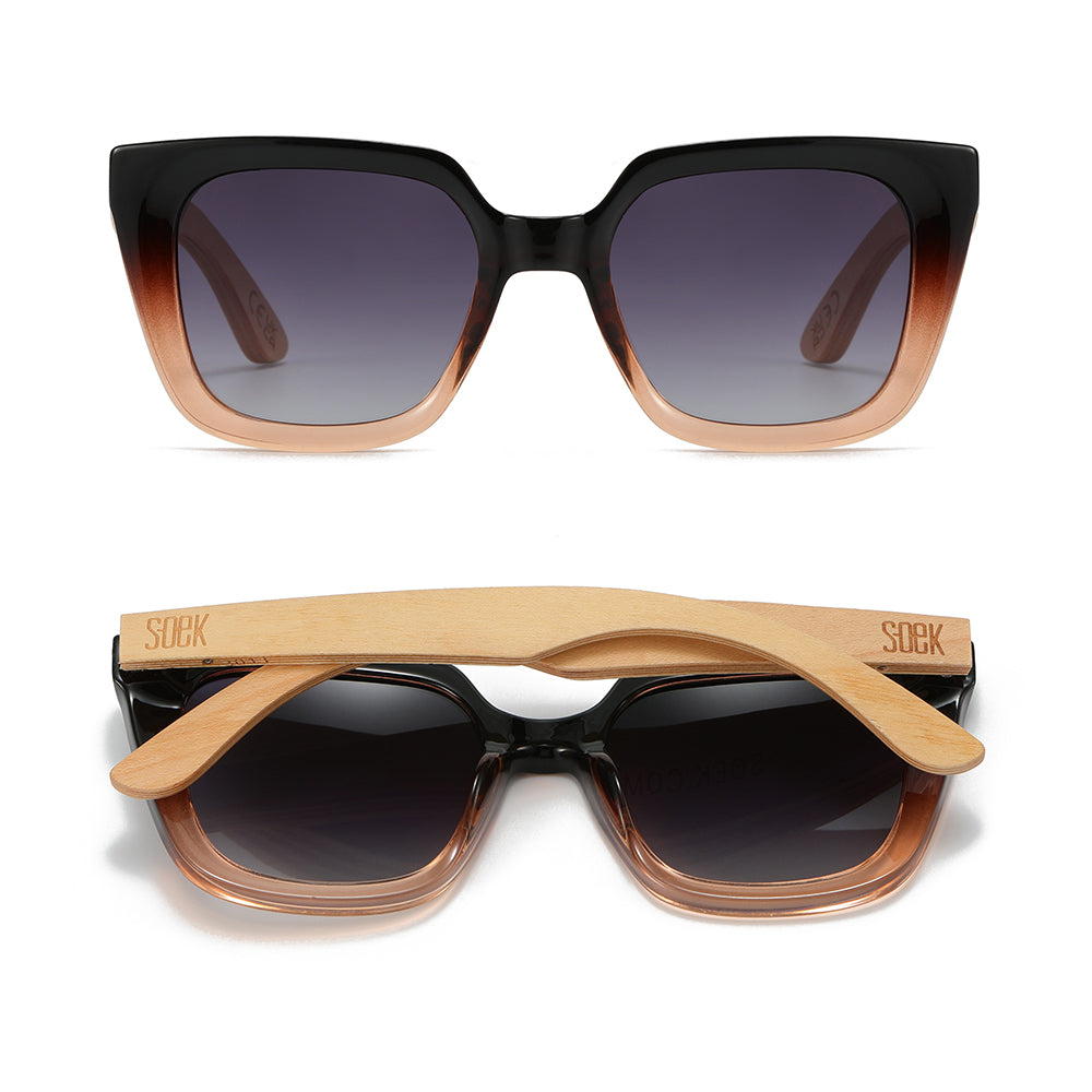 *NEW* SOLUNA OMBRE l Sunglasses l Black Polarised Lens l Walnut Maple Arm - Soek Fashion Eyewear Australia