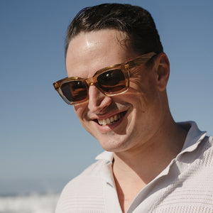 ZAHRA CHAMPAGNE l Brown Polarised Lens l Walnut Arms - Soek Sunglasses Australia