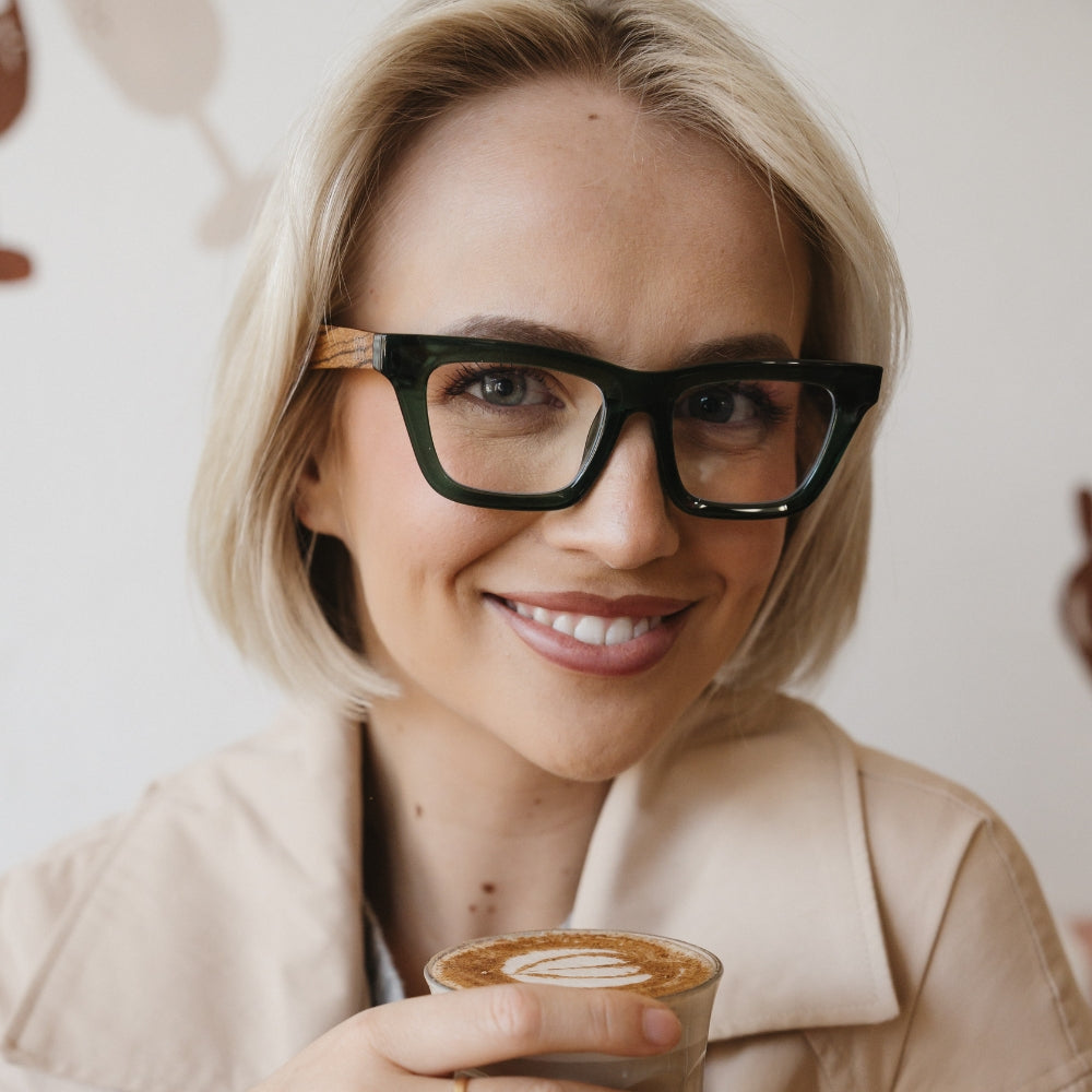 SYDNEY BOTTLE GREEN l Wooden Magnifying Reader - Soek Fashion Eyewear Australia