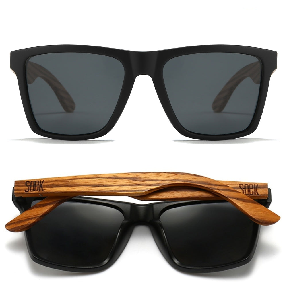 DALTON- Black Sunglasses w/ Black Lens Walnut Arms Soek®