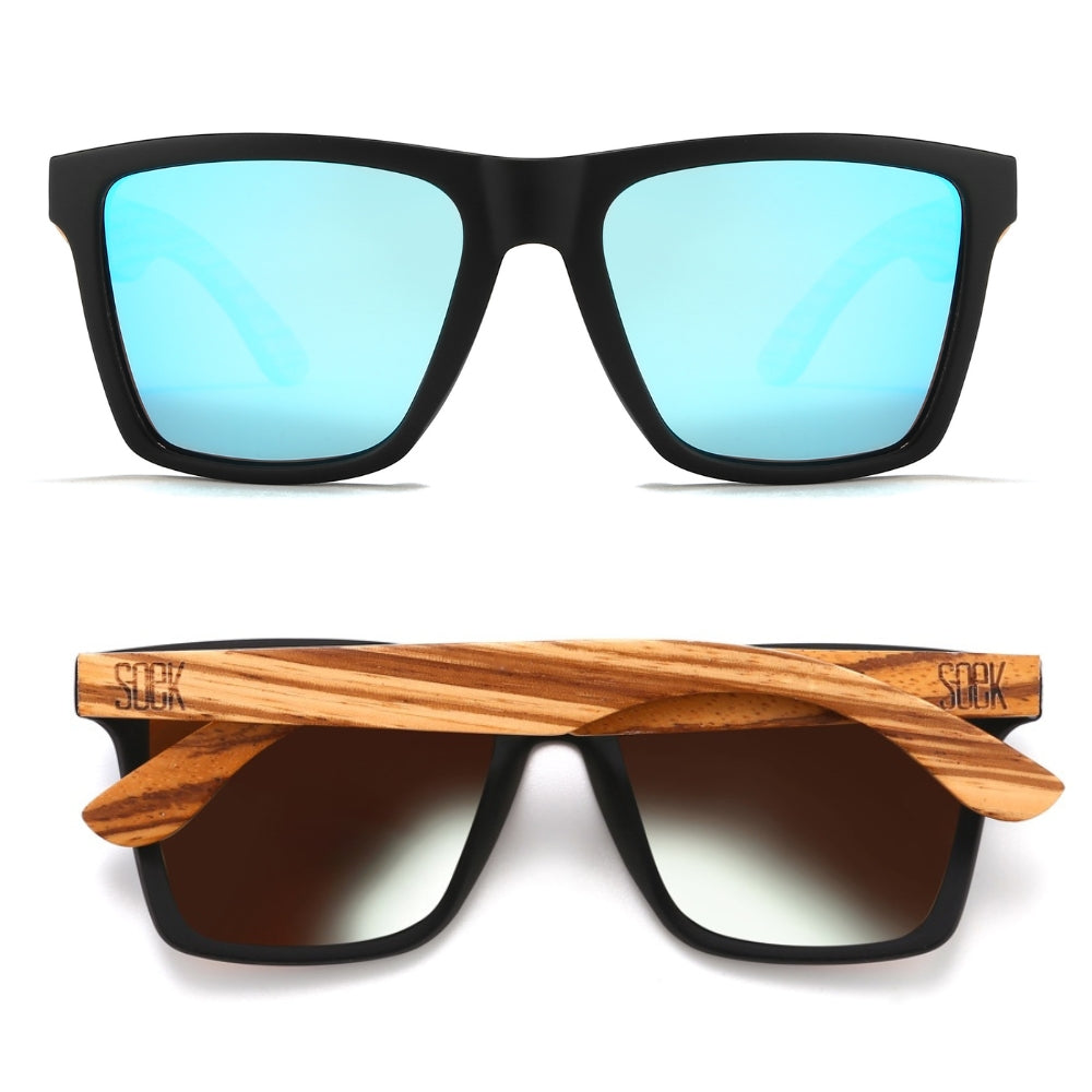 FORRESTERS -Black w/ Walnut Wooden Arms Blue Lens Soek®