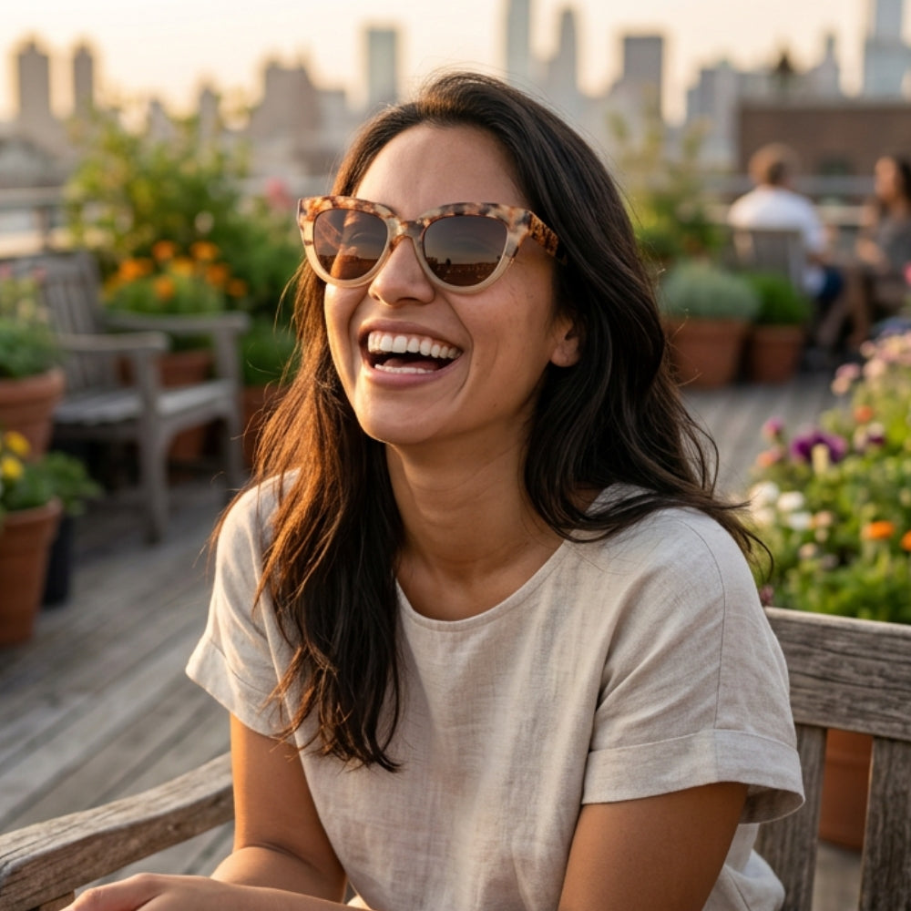 FLUTTER Desert Tort l Sunglasses l Brown Lens l White Maple Arms - Soek Fashion Eyewear Australia