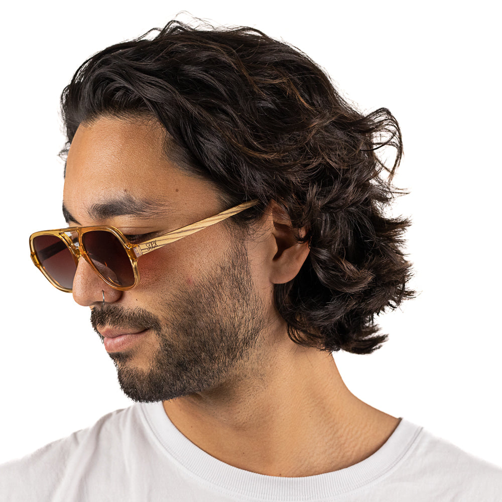 BILLY CLEAR BROWN  Brown Gradient Lens l Walnut Wood Arms - Soek Fashion Eyewear Australia