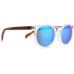 WINEGLASS BAY  Blue Reflective Lens l Walnut Wooden Arms - Soek Fashion Eyewear Australia