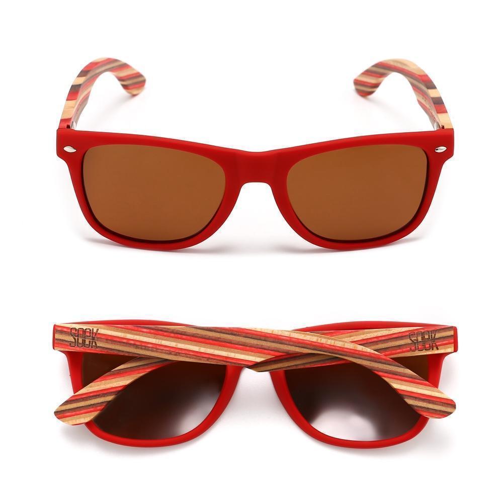 COTTESLOE Brown Polarised Lens l  Red Striped Bamboo Arms - Soek Fashion Eyewear Australia