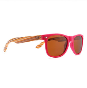 AVALON Pink Sunglasses l Mustard Wooden Striped Arms - Soek Fashion Eyewear Australia